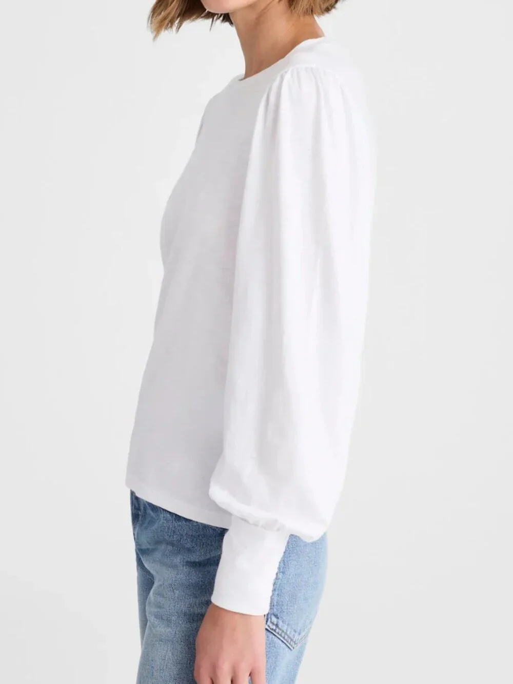 Madewell Soft Slub Jersey Cotton Smocked Long Sleeve Top White Size XS NWT
